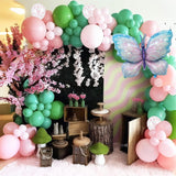 Pink Green Flower Balloons with Butterfly Foil | Garden Tea Party Decor