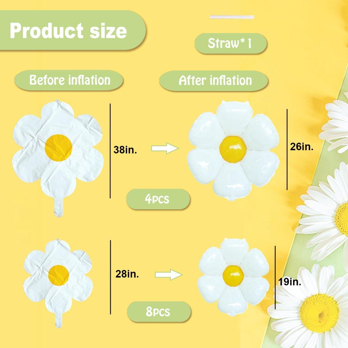 12 White Daisy Foil Balloons | Groovy Flower Party Decor