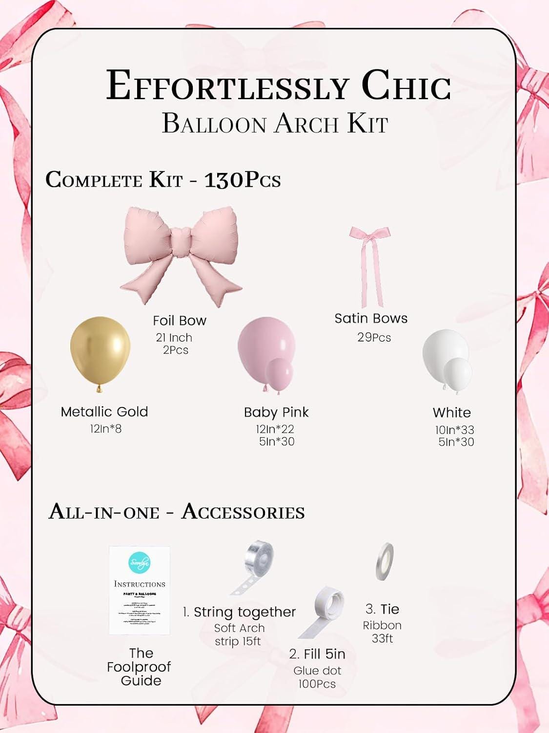 Pink White Gold Bow Balloon Arch Garland | Coquette Party Decor