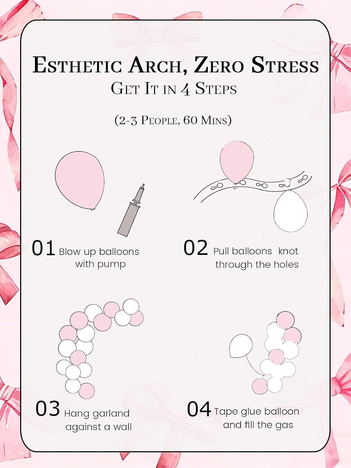 Pink White Gold Bow Balloon Arch Garland | Coquette Party Decor