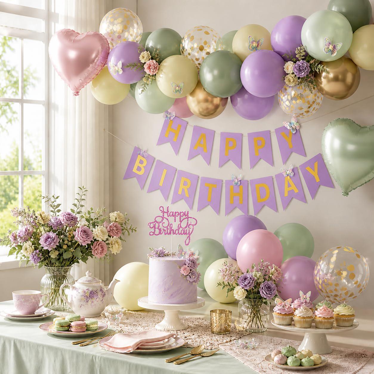 Fairy Birthday Balloon Set | Sage Green, Purple, Pink Butterfly Party Decor