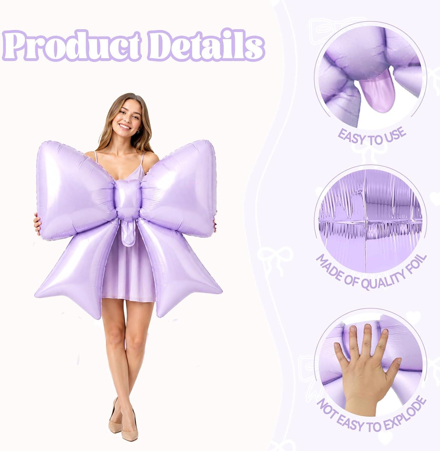 8 Pc Pink Purple Bow Foil Balloons | Pastel Party Decorations, Birthday, Baby Shower, Wedding