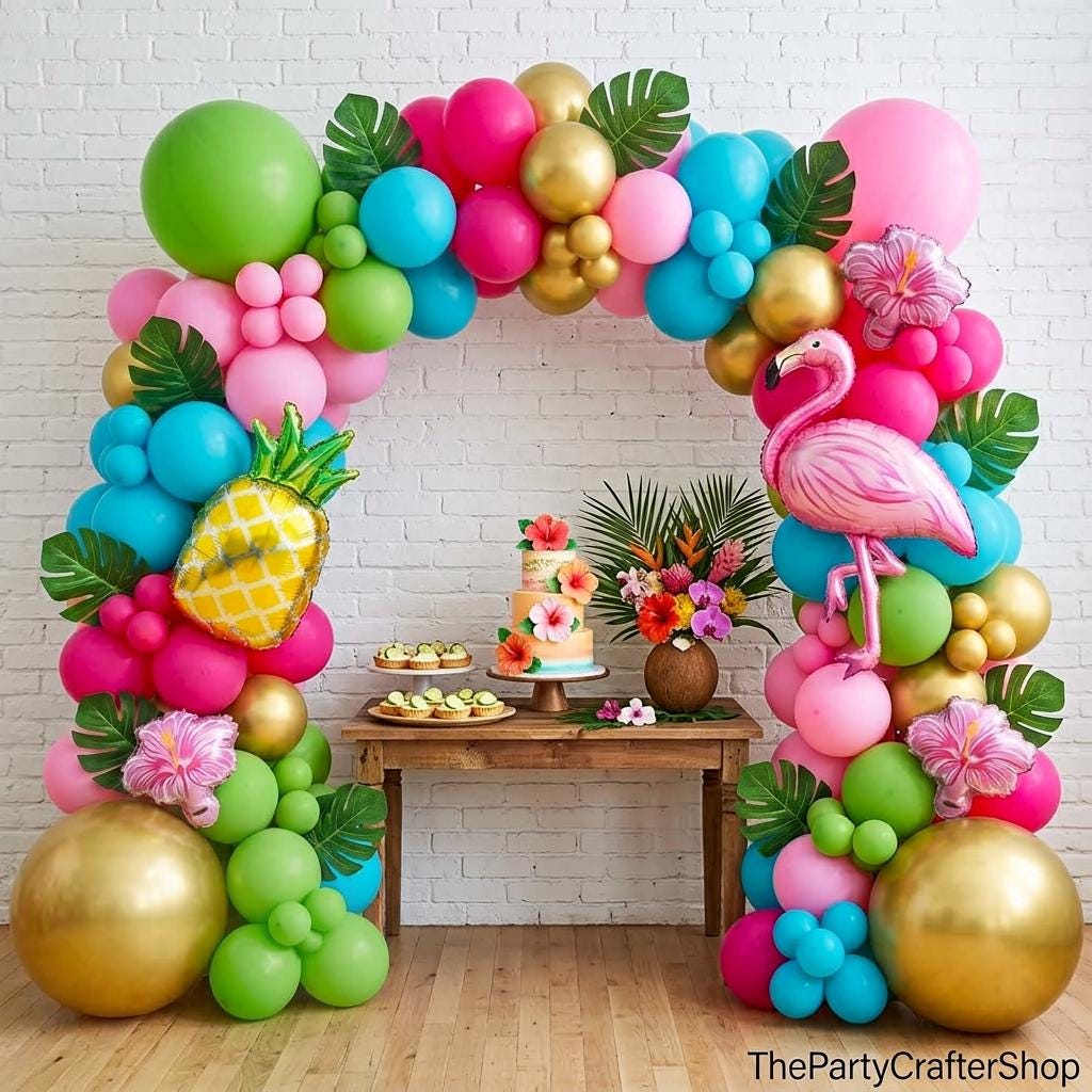 Tropical Balloon Arch Kit | Flamingo, Pineapple, Hibiscus Party Decor