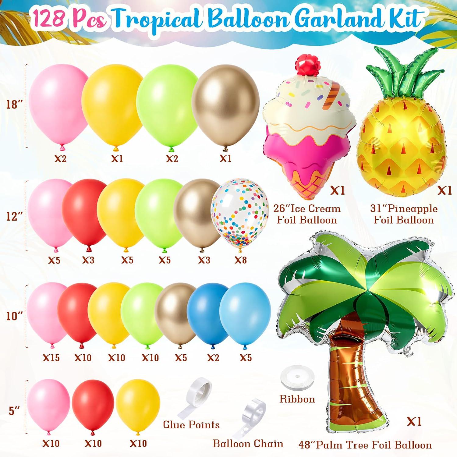 Hawaiian Luau Balloon Arch Kit | Tropical Palm Tree, Pineapple, Ice Cream Balloons