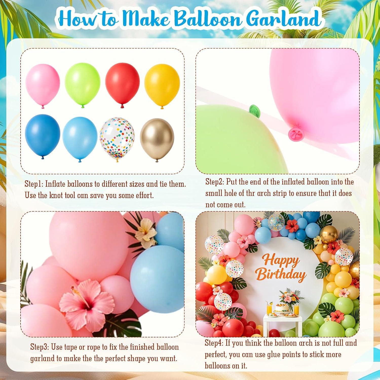 Hawaiian Luau Balloon Arch Kit | Tropical Palm Tree, Pineapple, Ice Cream Balloons