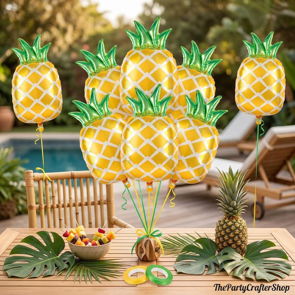 Pineapple Balloon Garland Kit | Tropical Luau Party Decor | 24 Inch Fruit Foil Balloons