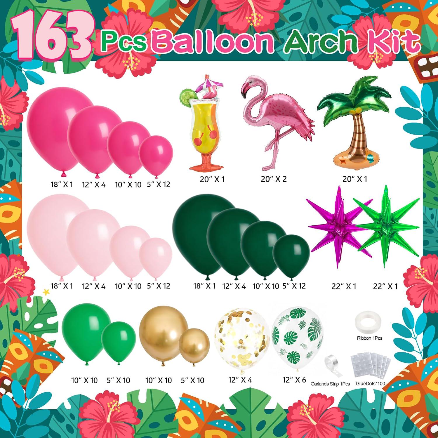 Tropical Flamingo Balloon Garland Kit | Luau Party Decor, Hot Pink, Green, Gold Arch