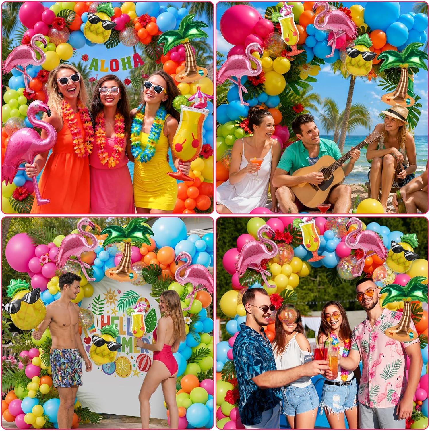 Tropical Flamingo Balloon Garland Kit | Luau Party Decor, Hot Pink, Green, Gold Arch