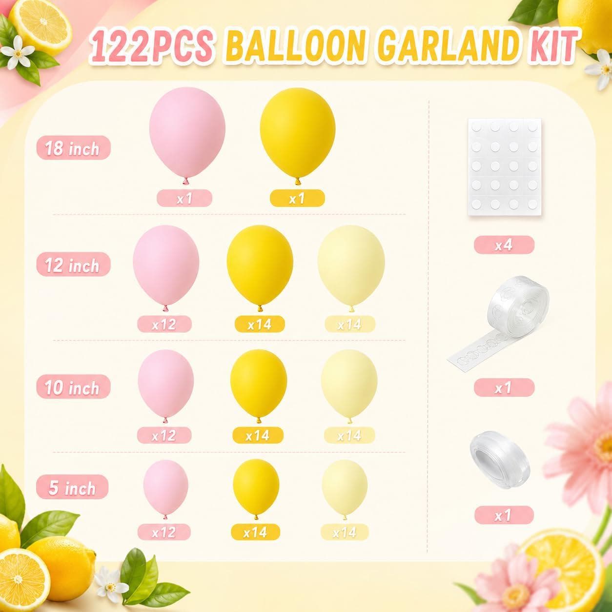 Pastel Pink Yellow Balloon Arch Kit | Lemon Summer Birthday Party Decor