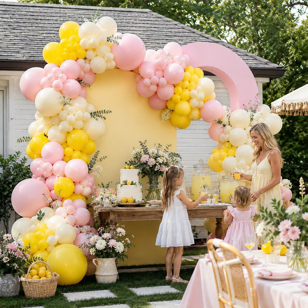 Pastel Pink Yellow Balloon Arch Kit | Lemon Summer Birthday Party Decor