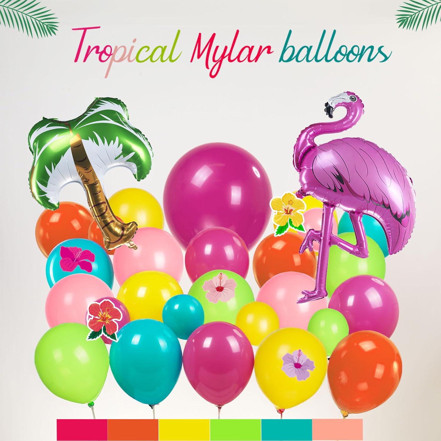 Tropical Balloon Arch Kit | Flamingo, Palm Leaves, Hawaiian Luau Party Decor