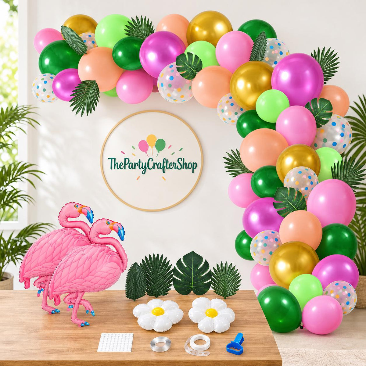 Tropical Balloon Arch Kit | Flamingo, Palm Leaf Luau Party Decor