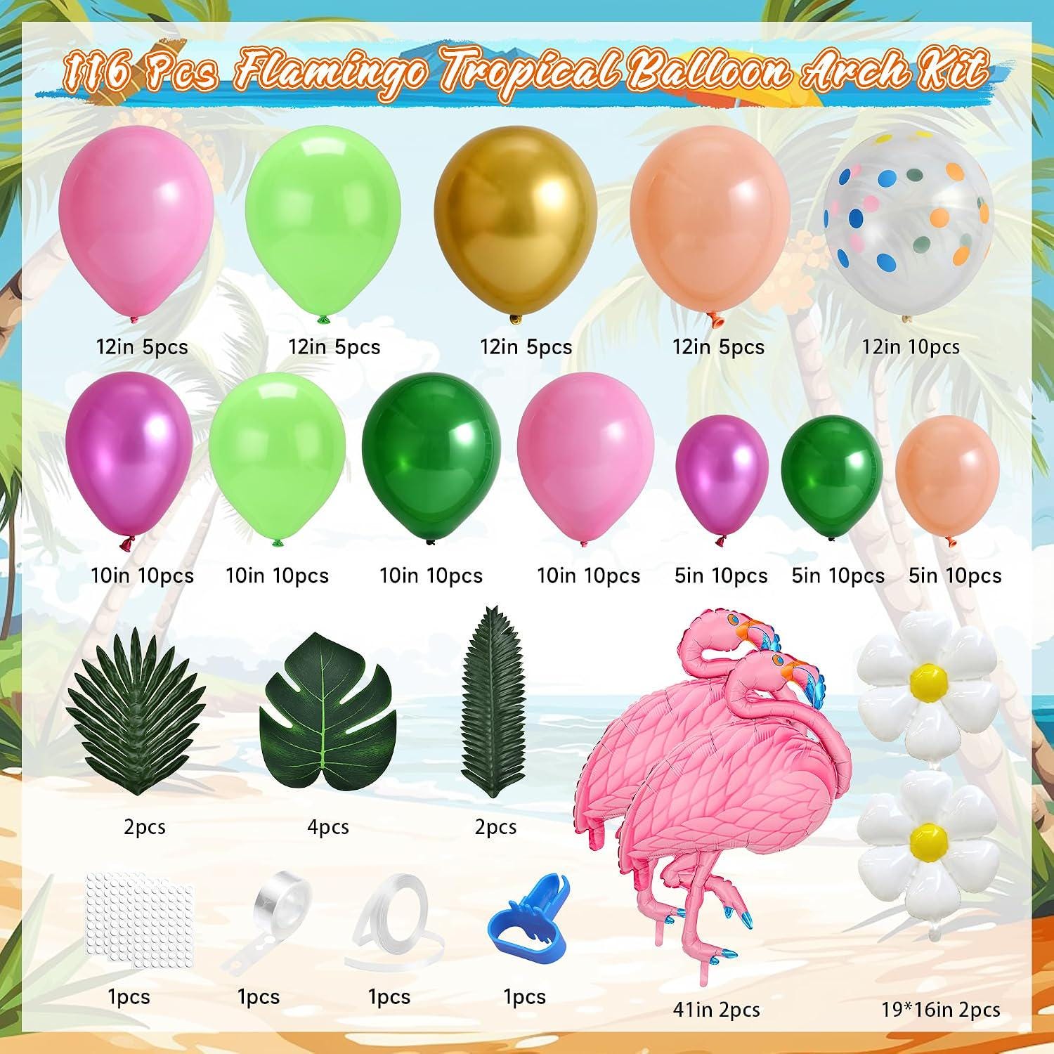 Tropical Balloon Arch Kit | Flamingo, Palm Leaf Luau Party Decor