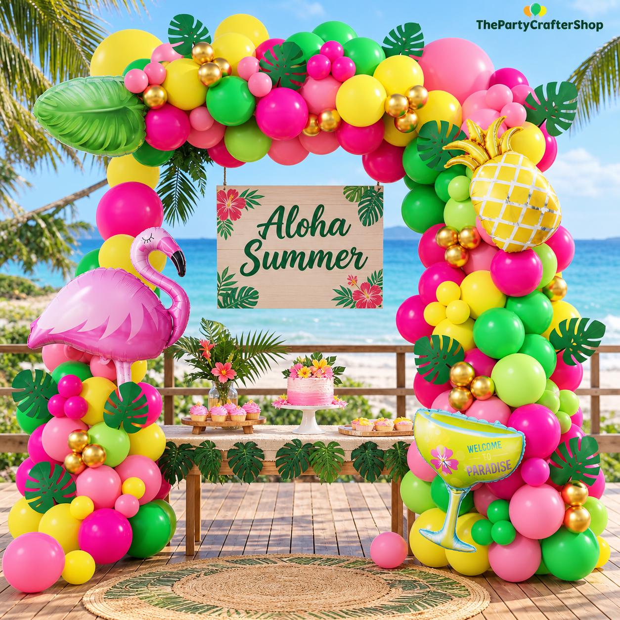 Tropical Flamingo Balloon Garland Kit | Hawaiian Luau Party Decor, Birthday Arch