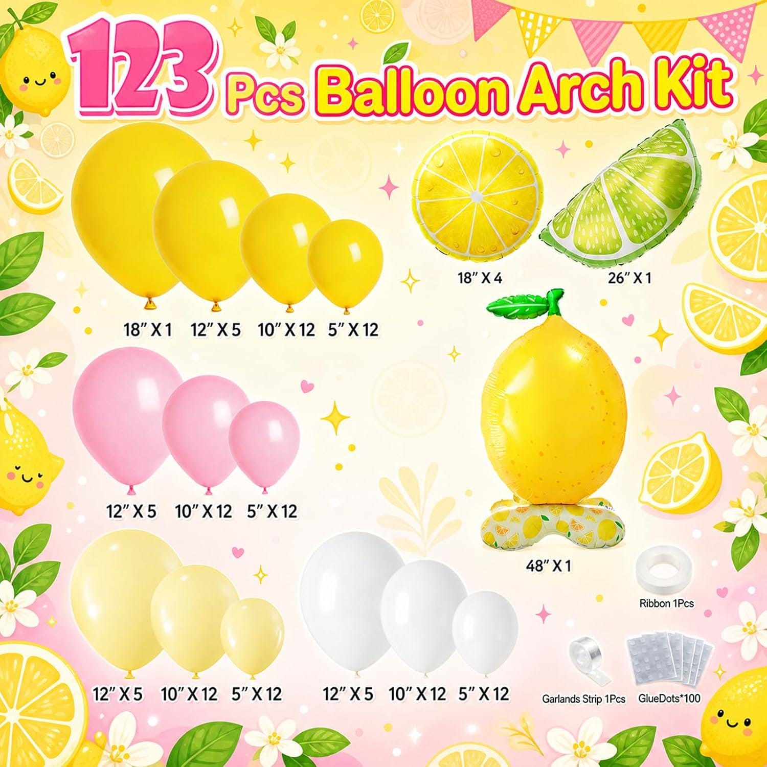 Lemon Balloon Garland Kit | Yellow Pink Arch Decor | Summer Celebration