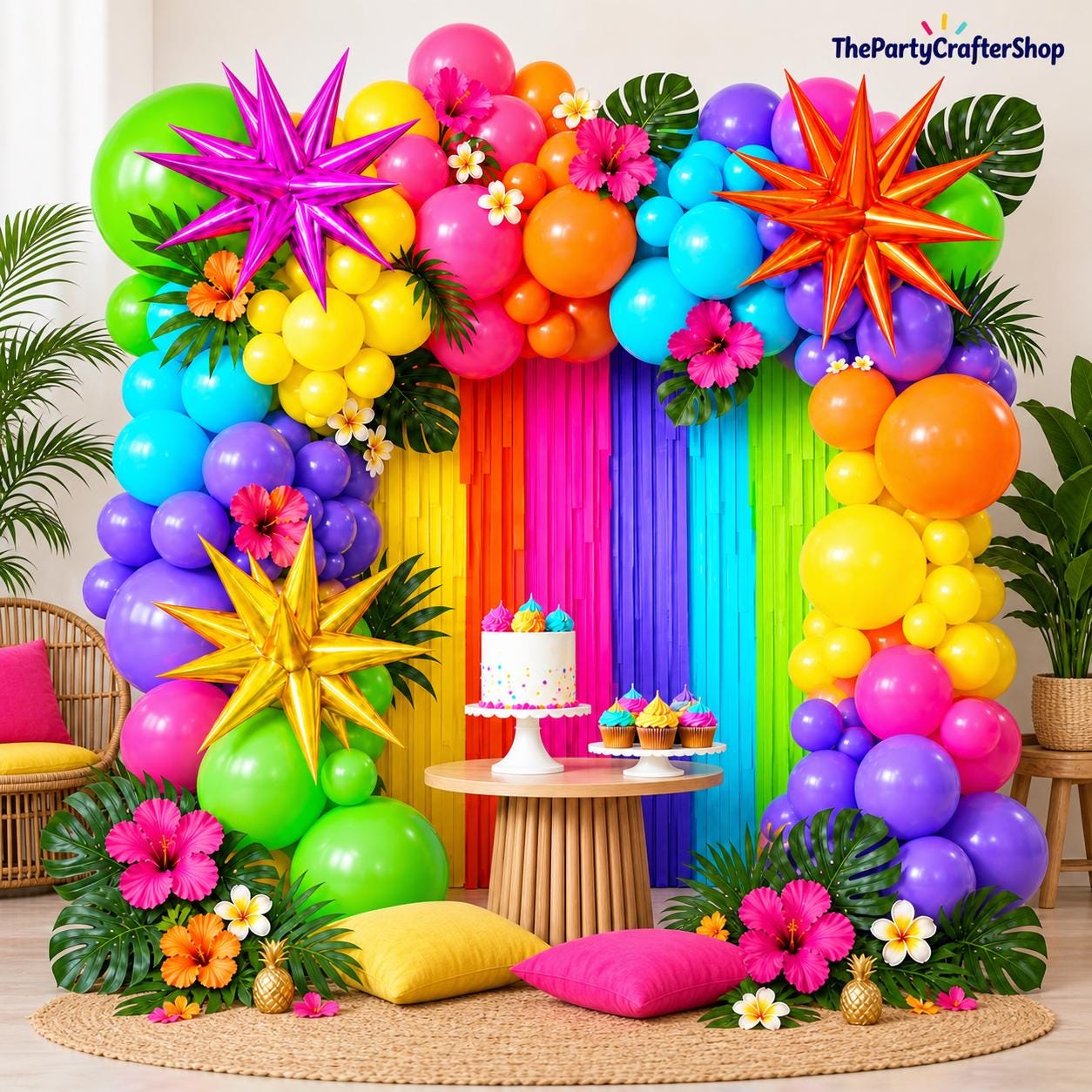 Tropical Balloon Garland Kit | Rainbow Luau Party Decor, Aloha Birthday Pool Party