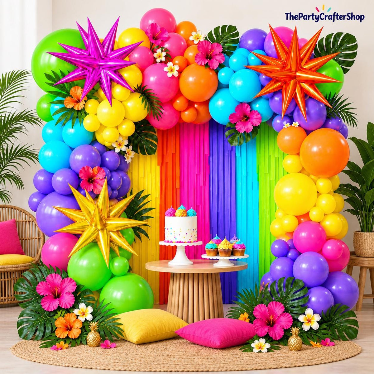 Tropical Balloon Garland Kit | Rainbow Luau Party Decor, Aloha Birthday Pool Party