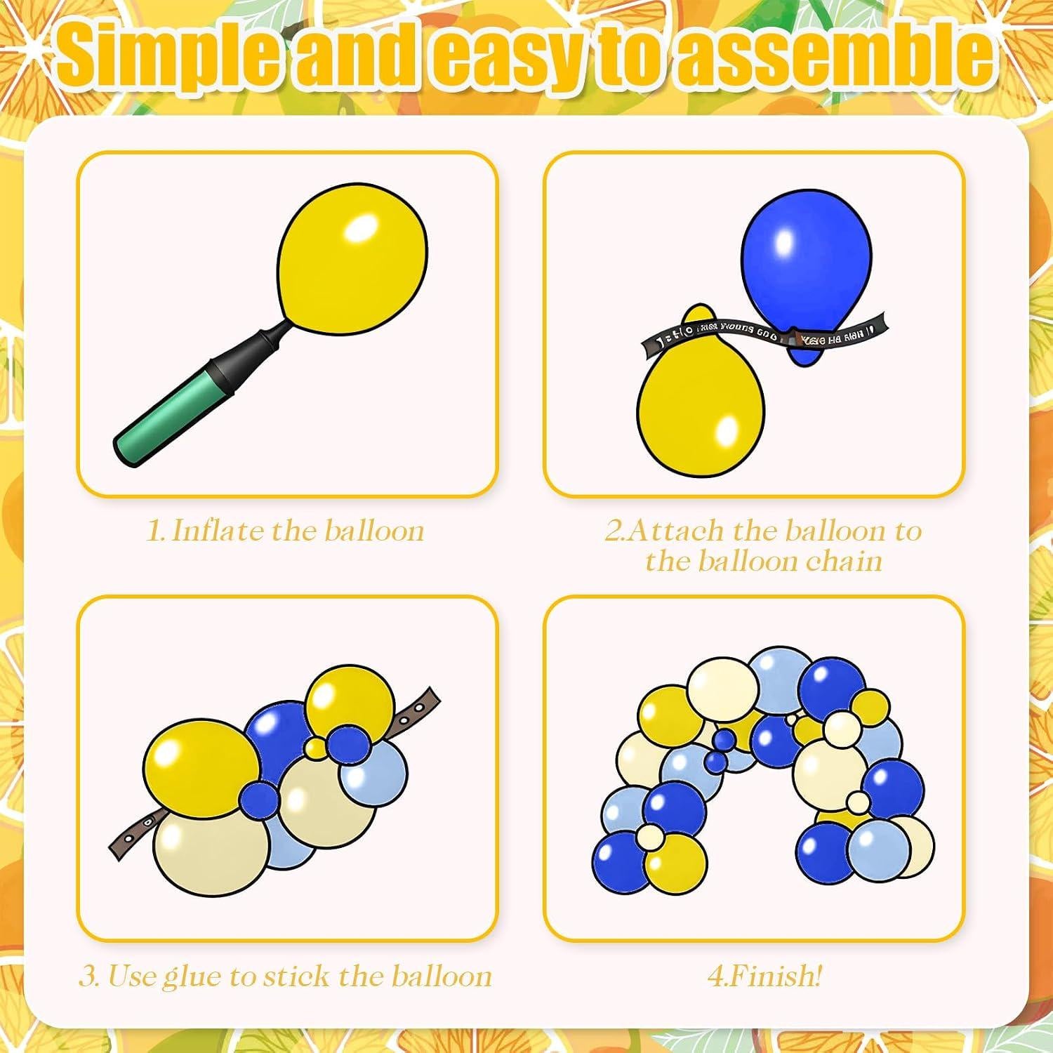 Blue Yellow Lemon Balloon Garland Kit | Citrus Party Arch Decor