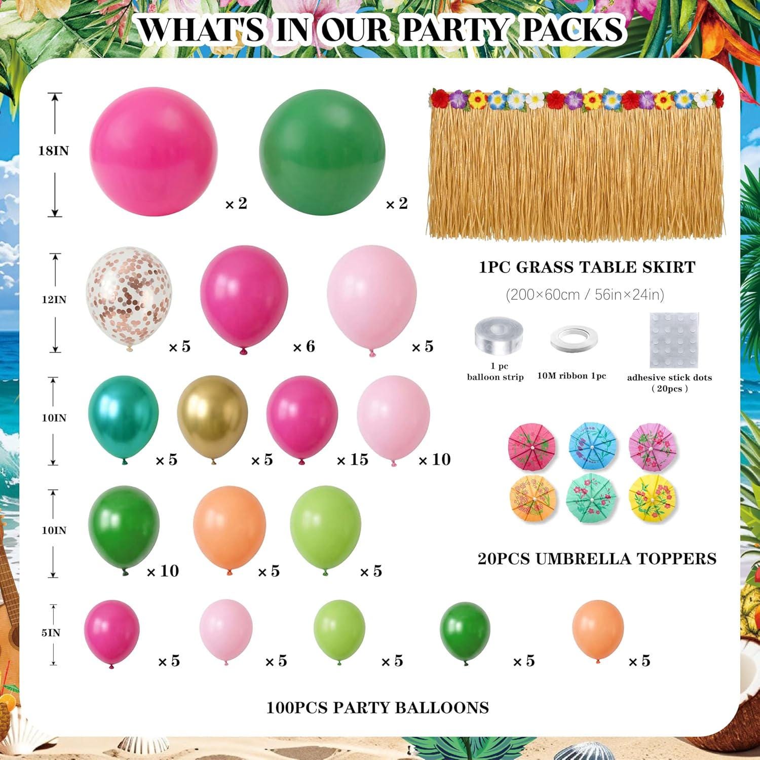 Tropical Balloon Arch Kit | Hawaiian Luau Garland, Umbrella Toppers, Summer Party Decor
