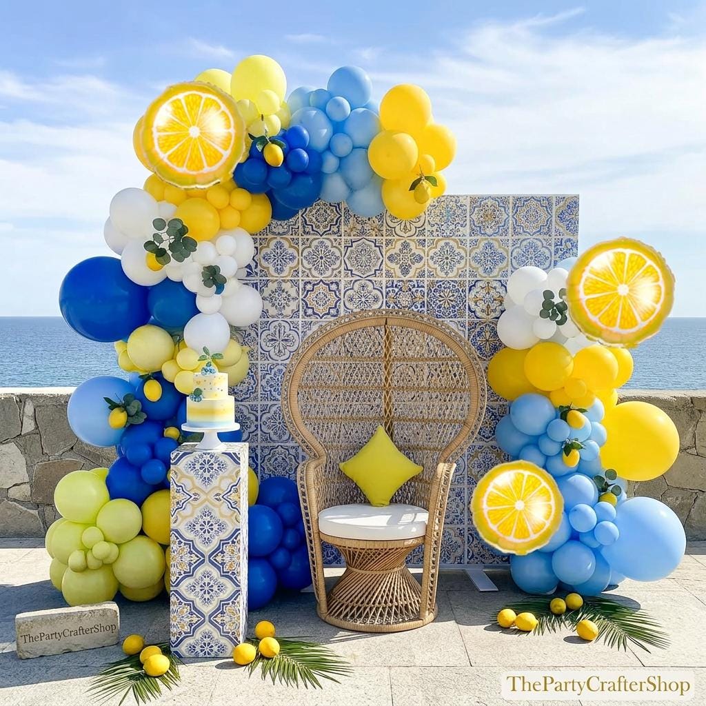 Lemon Balloon Garland Kit | Royal Blue Yellow Amalfi Coast Party Decor