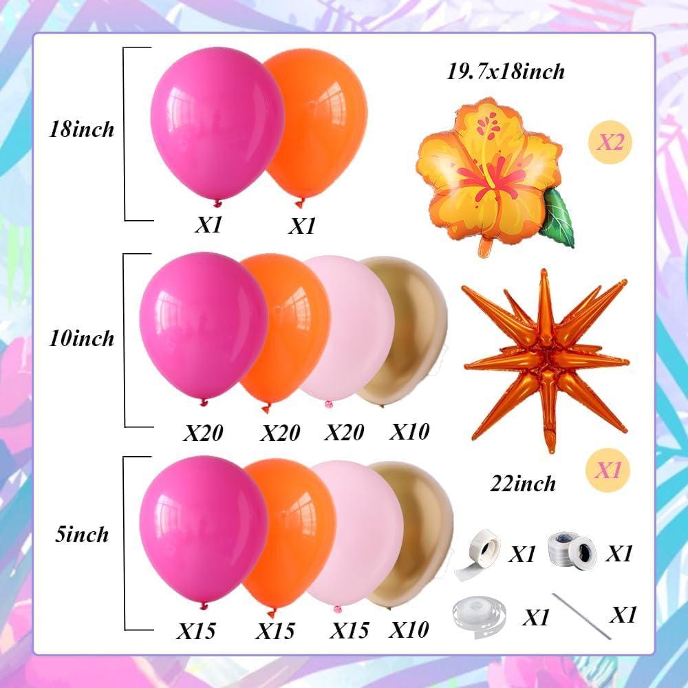 Tropical Balloon Arch Garland Kit | Hot Pink Orange Hibiscus Luau Party Decor