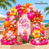 Tropical Balloon Arch Garland Kit | Hot Pink Orange Hibiscus Luau Party Decor