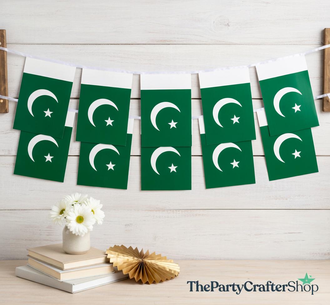 30 Pc Pakistan Flag Bunting | 32ft Pakistani String Banner Decorations