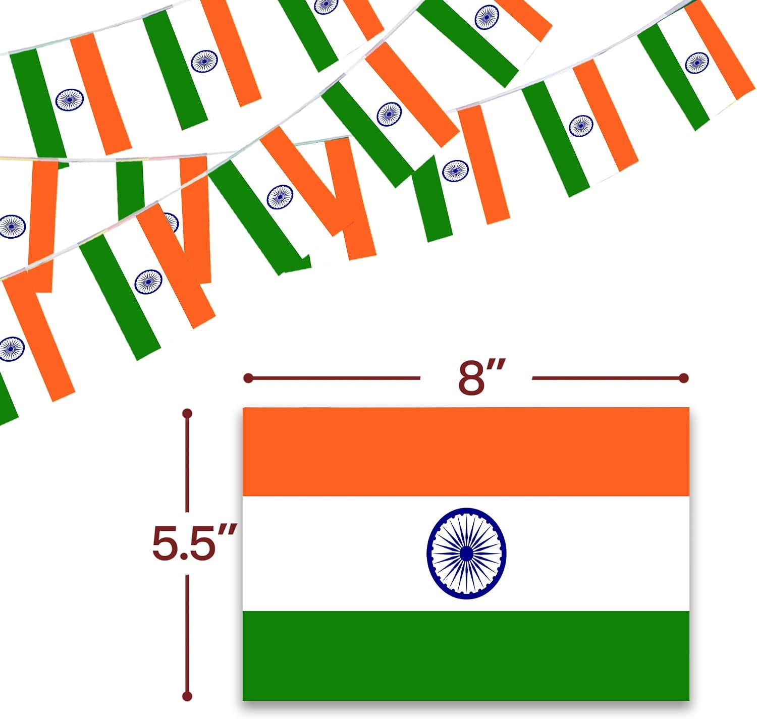 India Flag Bunting Banner | 33ft 38 Pennants, Patriotic Decorations