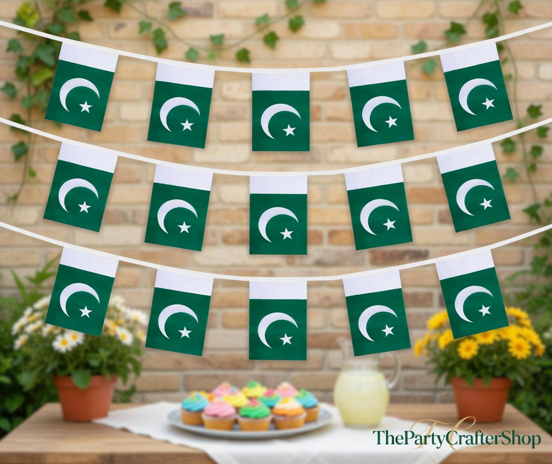 Pakistan Mini Flag Bunting Banner | 18ft 20 Flag Patriotic Party Decor