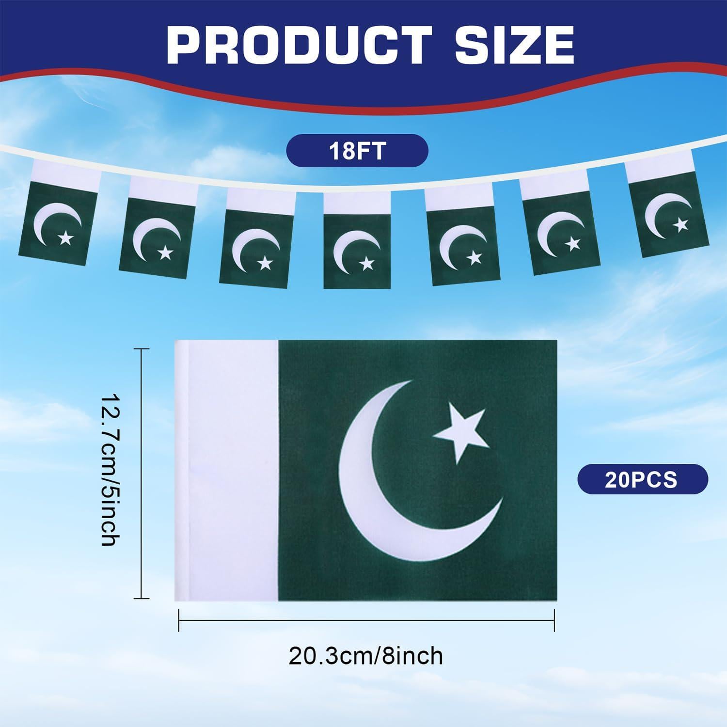 Pakistan Mini Flag Bunting Banner | 18ft 20 Flag Patriotic Party Decor
