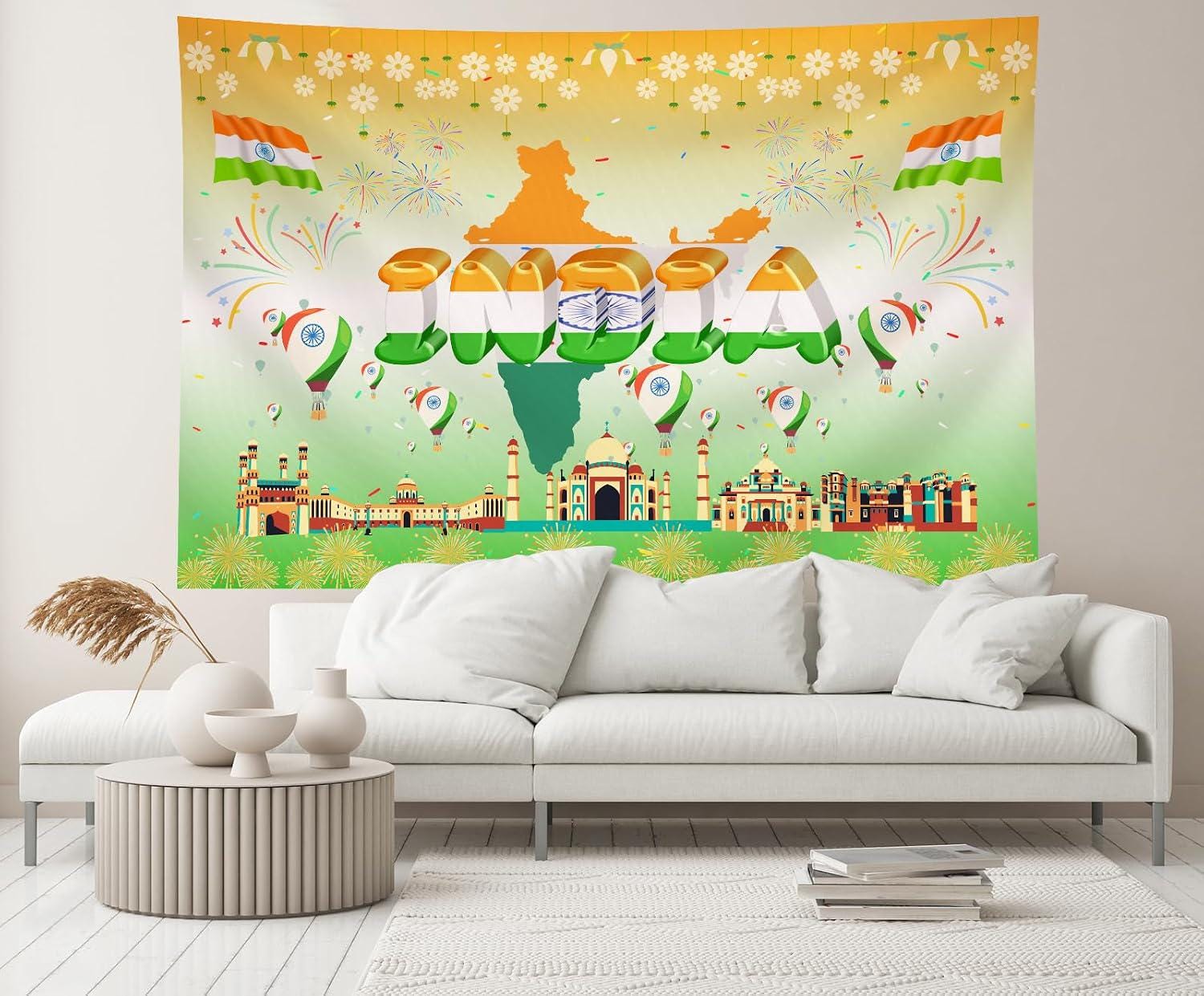 7x5ft India Independence Day Backdrop | Indian Flag Landmark Photo Background | 15th August Party Decor