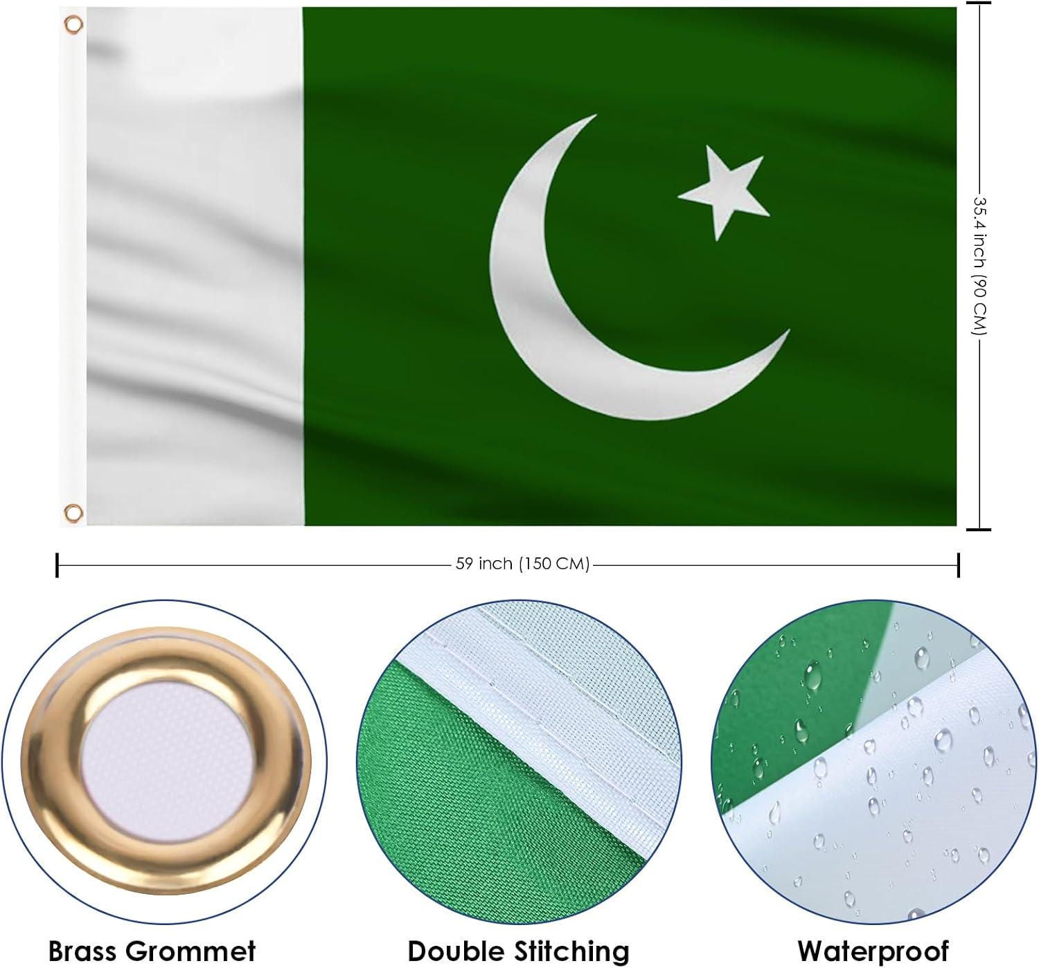 2 Pack Pakistan National Flag 3x5 Ft, Double Sided Outdoor Decor, Brass Eyelets