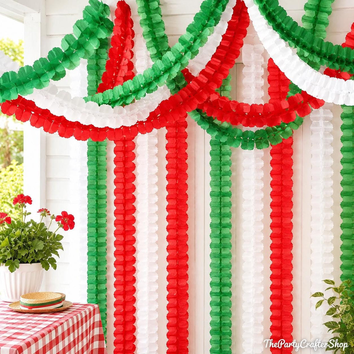 India Independence Day Tricolor Paper Streamers, Red Green White Garland Party Decor