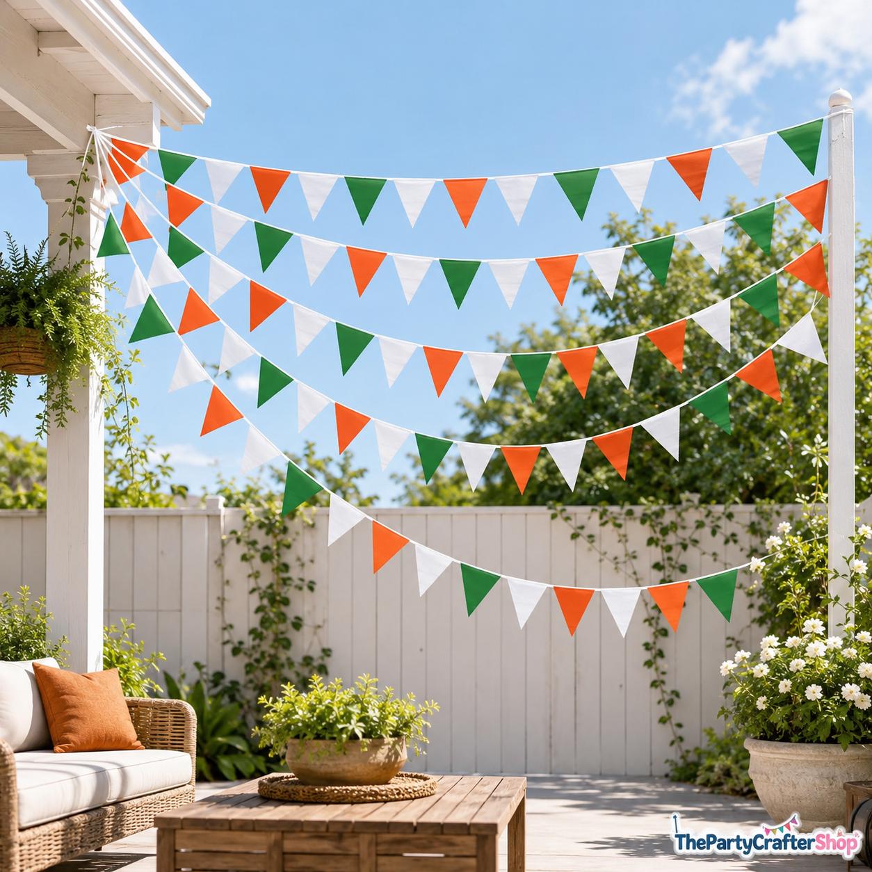 Orange Green White Fabric Pennant Banner, Triangle Flag Garland, Party Decoration