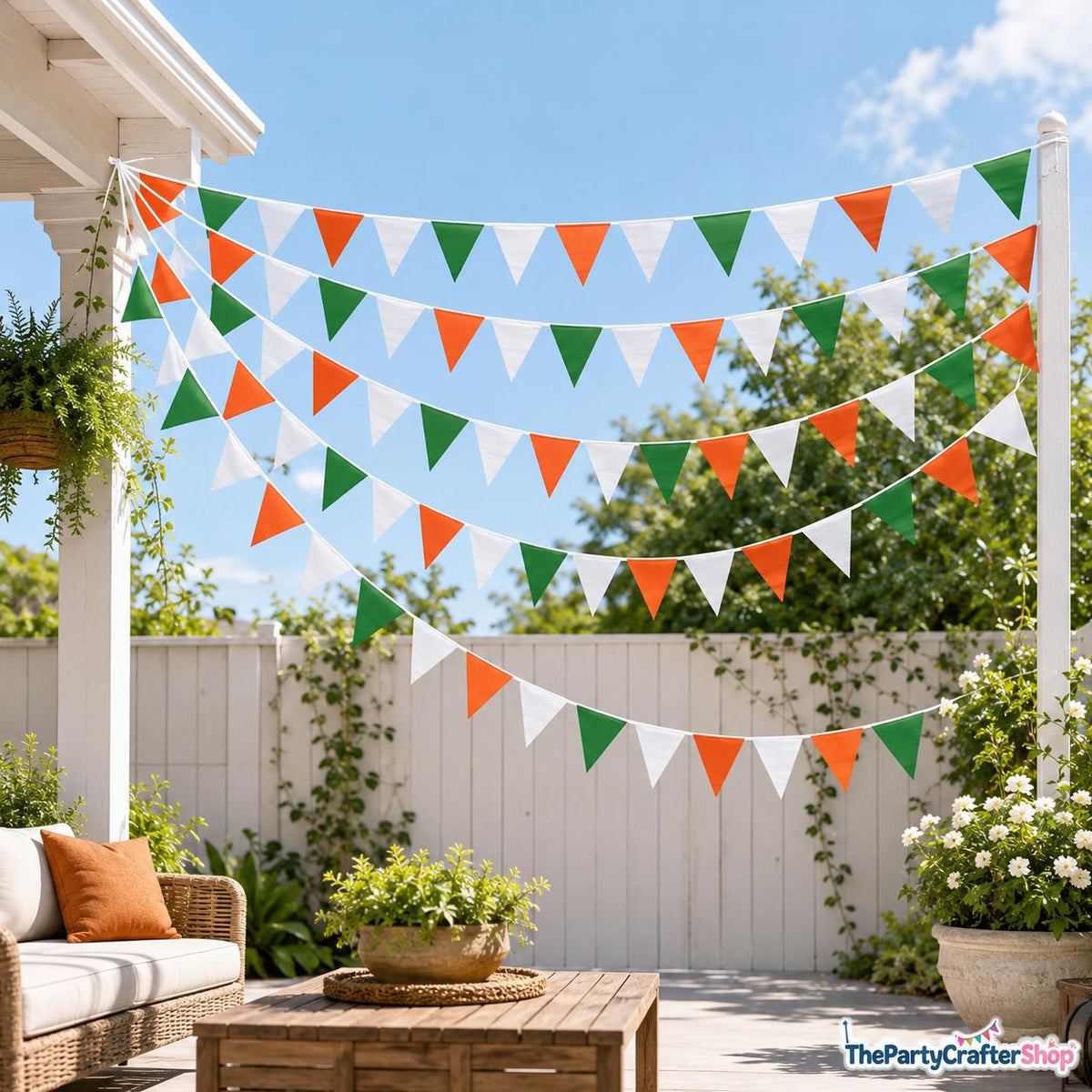 Orange Green White Fabric Pennant Banner, Triangle Flag Garland, Party Decoration