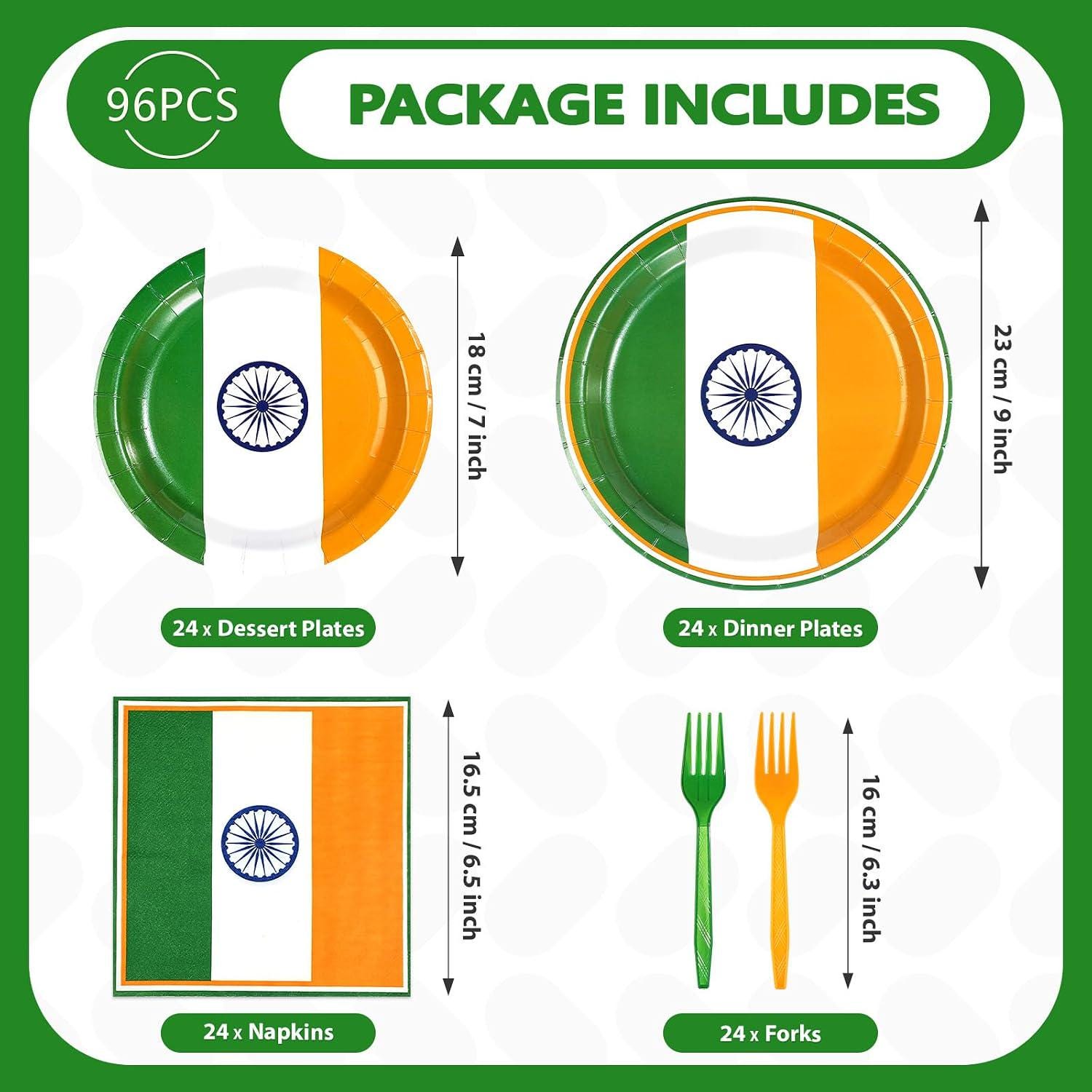 India Flag Party Supplies Set, Disposable Tableware for Independence Day Celebration