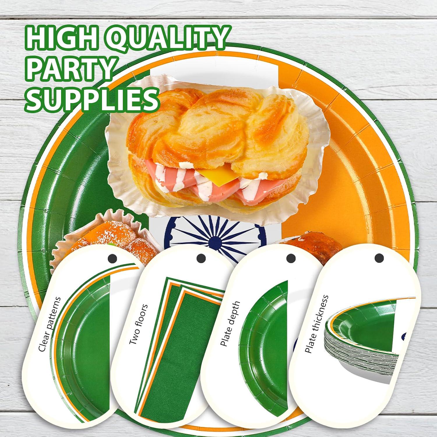 India Flag Party Supplies Set, Disposable Tableware for Independence Day Celebration