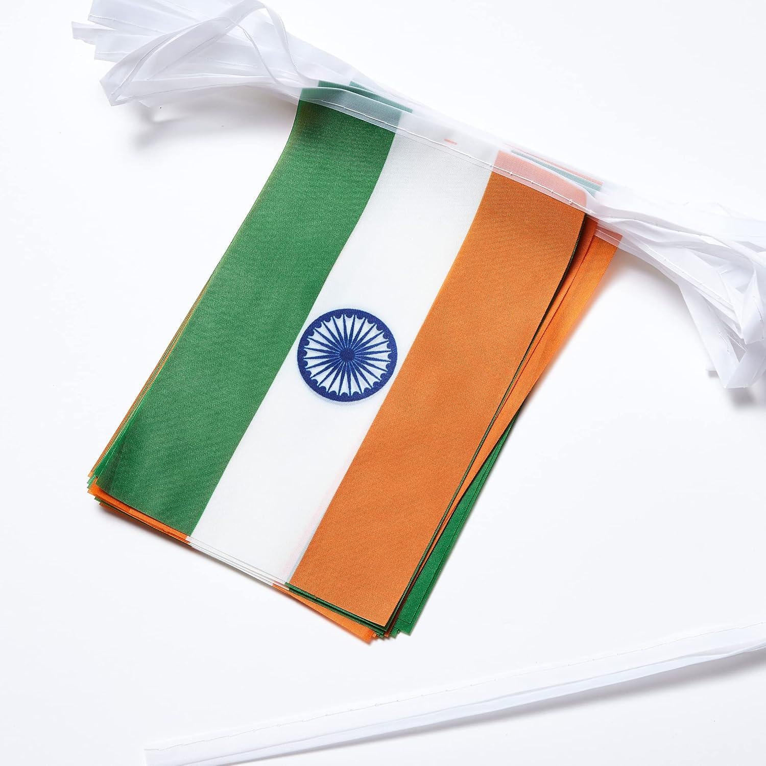 India Flag Banner, 50 Ft Patriotic Pennant, 38 Mini Flags, Indoor Outdoor Party Decor
