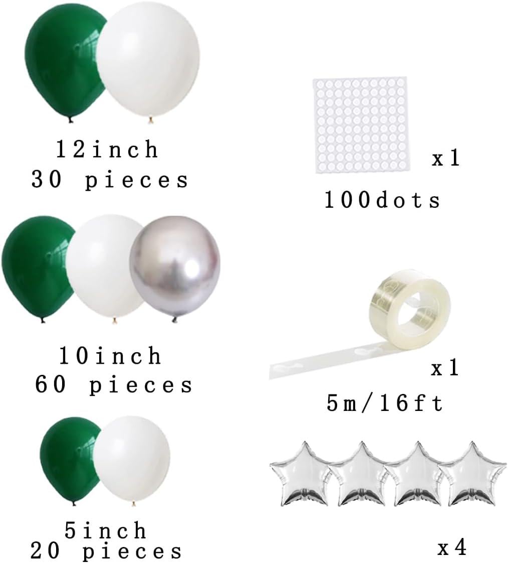 Emerald Green Silver White Balloon Arch Kit, Metallic Garland, Jungle Camo Birthday Decor