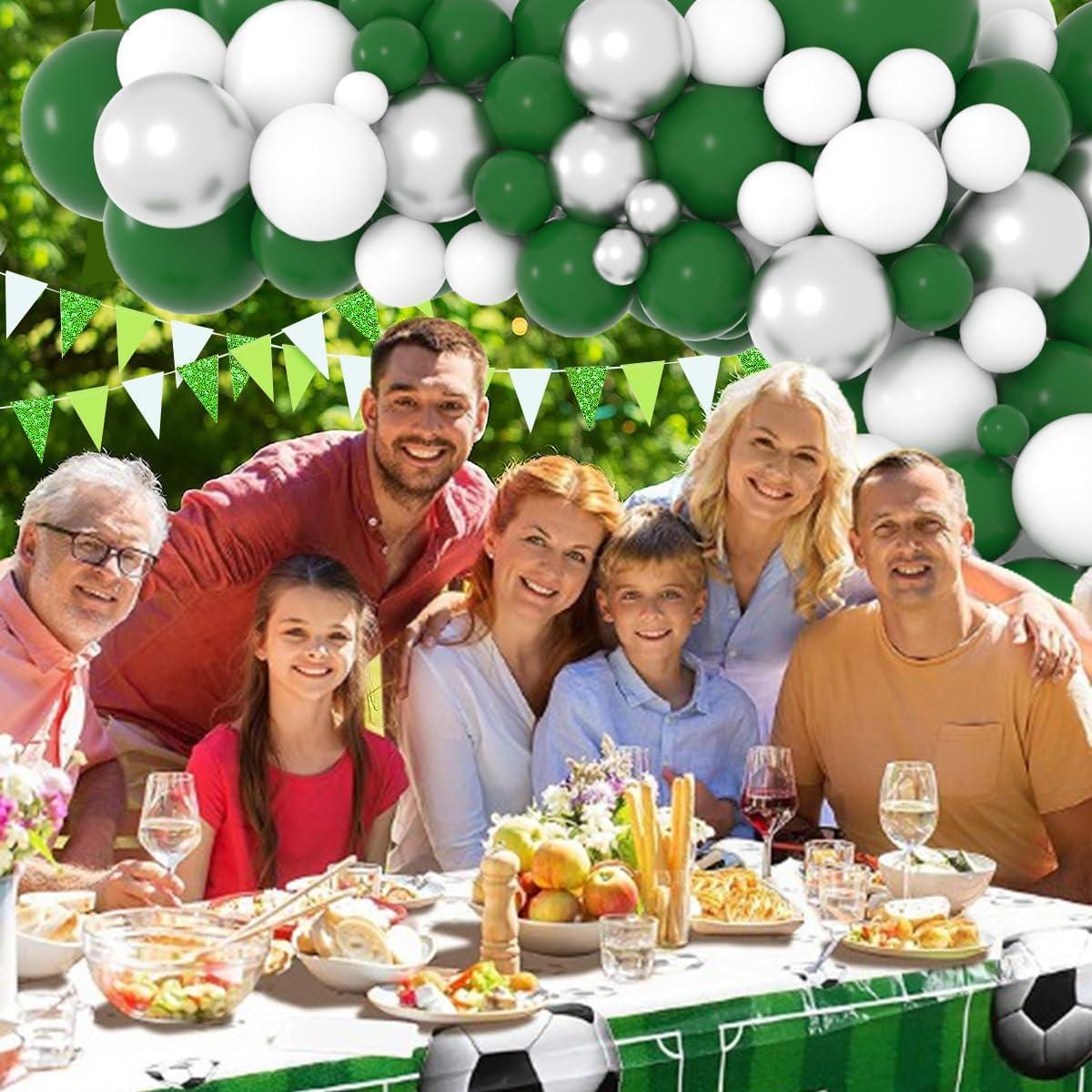 Dark Green White Silver Balloon Arch Garland Kit, Forest Metallic Party Decor