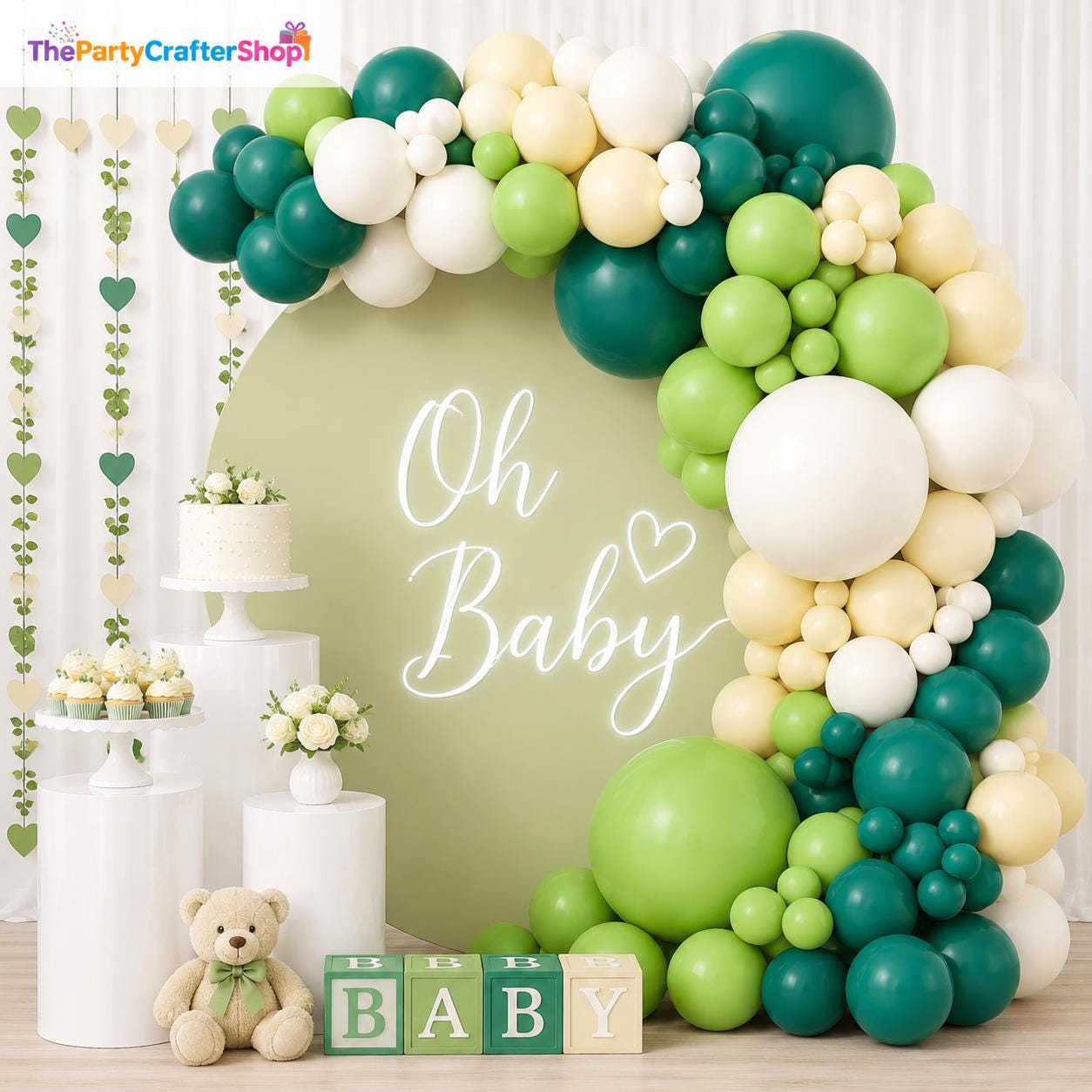 Dusty Green Ivory Balloon Arch Garland Kit, 166Pcs Jungle Safari Birthday Party Decoration