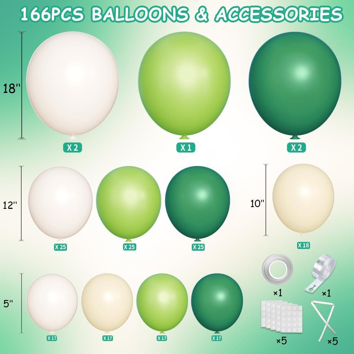 Dusty Green Ivory Balloon Arch Garland Kit, 166Pcs Jungle Safari Birthday Party Decoration