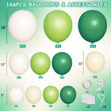 Dusty Green Ivory Balloon Arch Garland Kit, 166Pcs Jungle Safari Birthday Party Decoration
