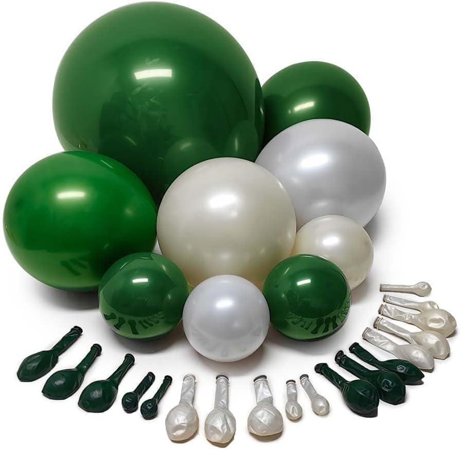 Emerald Green Cream Balloon Garland Kit, Double Stuffed Arch Decor (Birthday, Baby Shower)