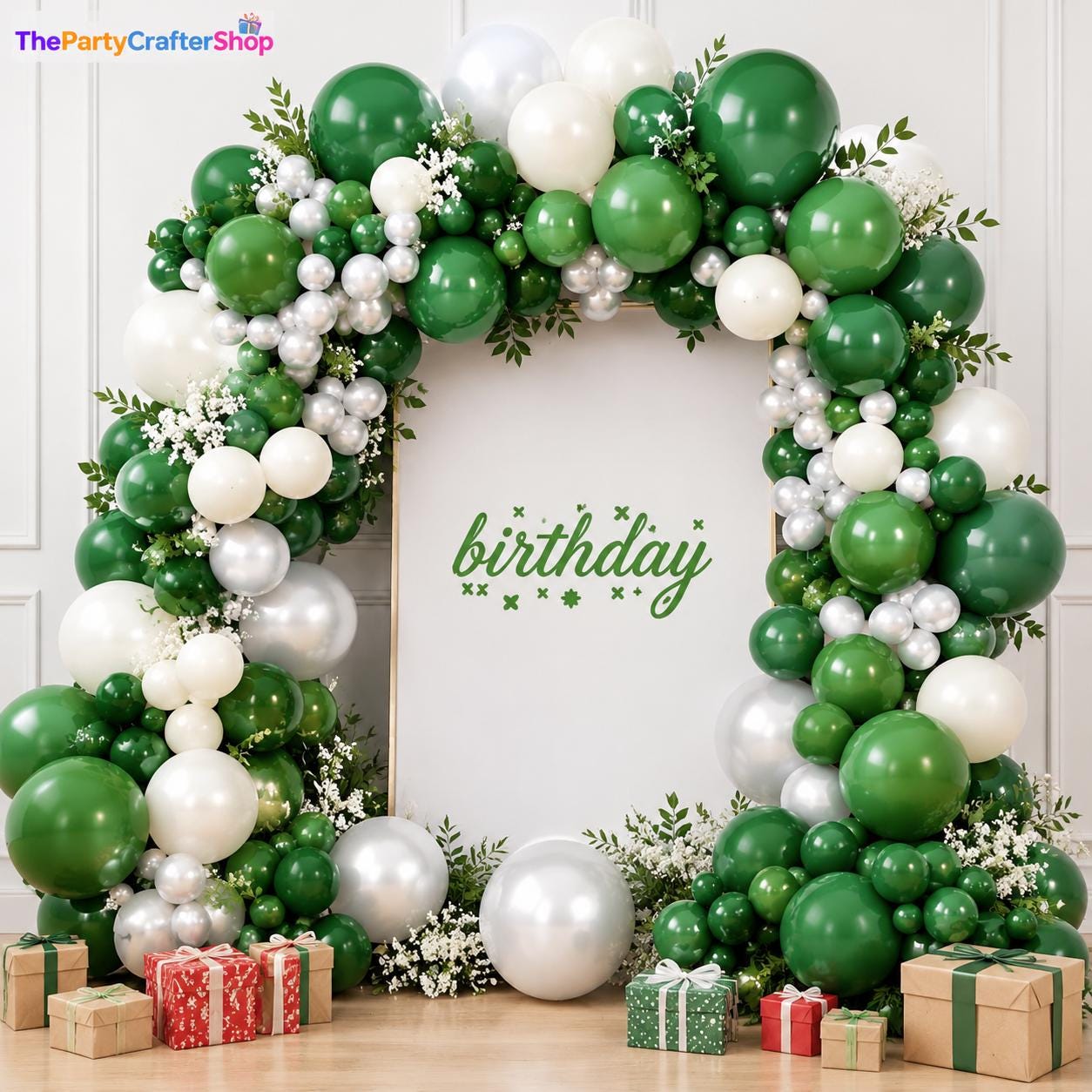 Emerald Green Cream Balloon Garland Kit, Double Stuffed Arch Decor (Birthday, Baby Shower)
