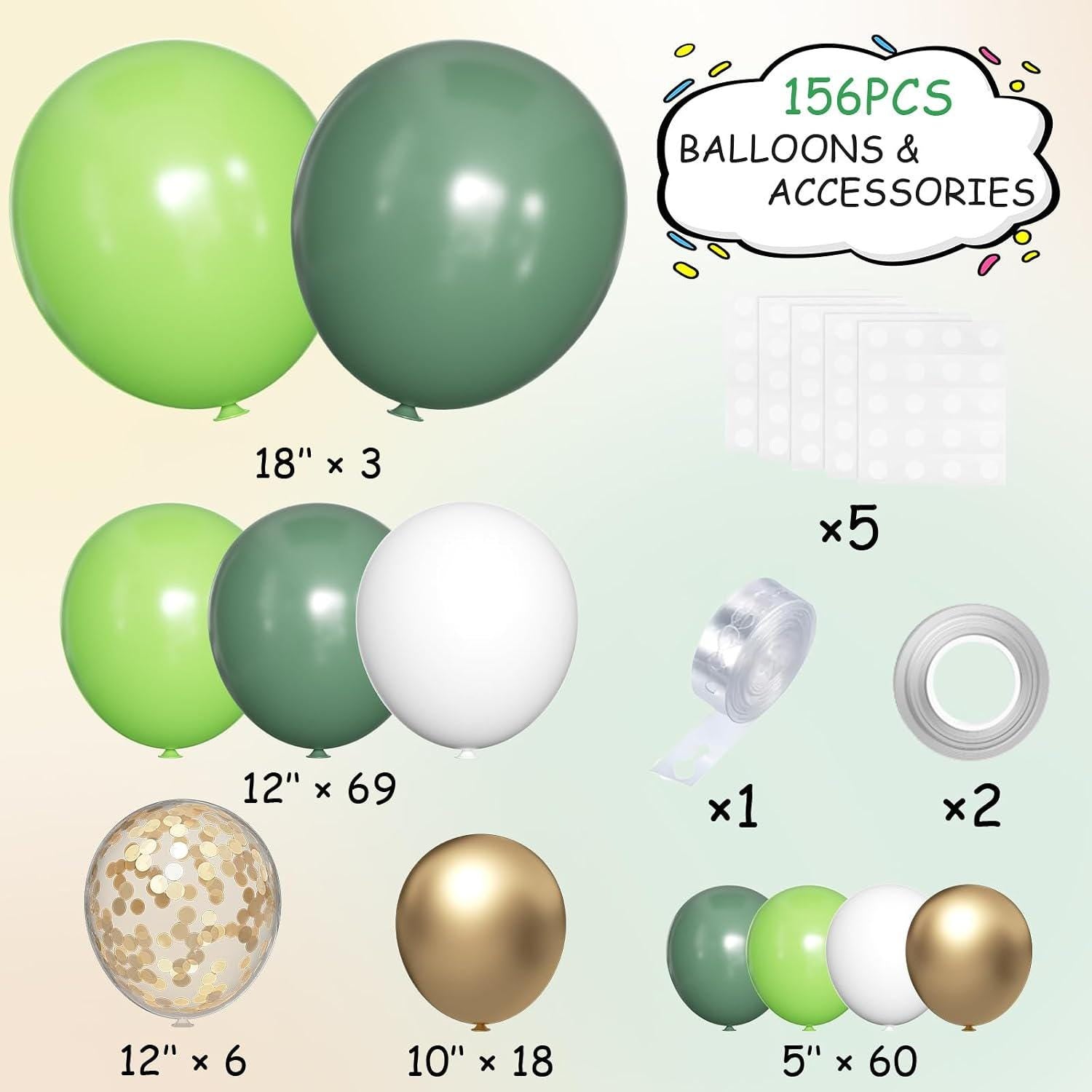 Green White Gold Balloon Garland Arch Kit, Safari Jungle Birthday Party Decor