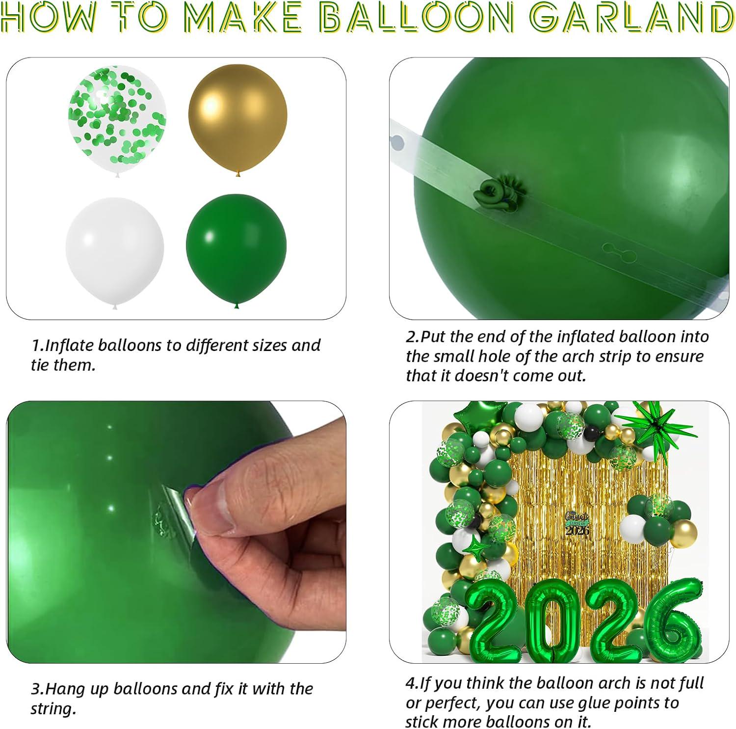 Graduation Balloon Garland Arch Kit, Dark Green Gold White, Class of 2026 Party Decorations
