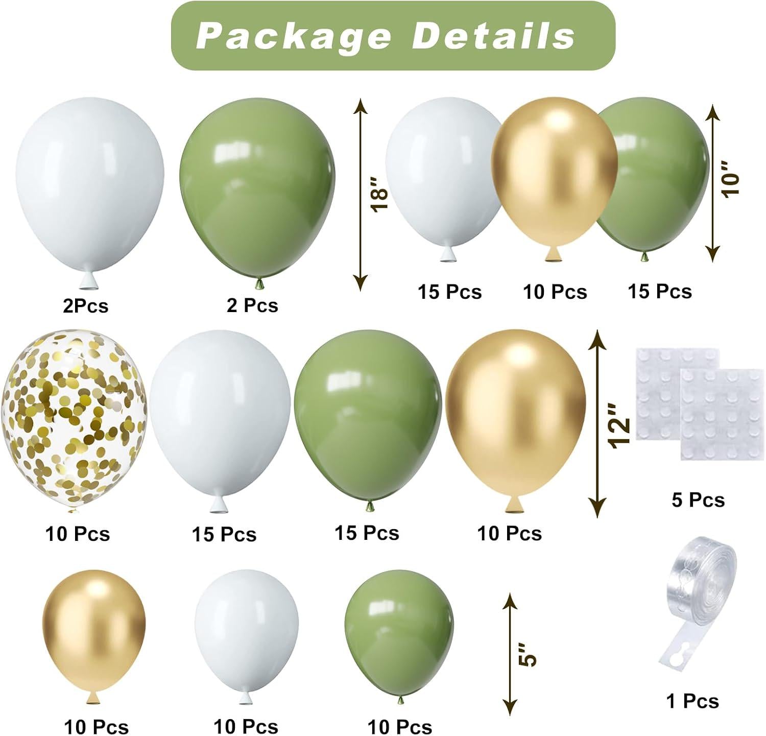 Sage Green Gold Balloon Arch Kit, Birthday Baby Shower Wedding Party Garland