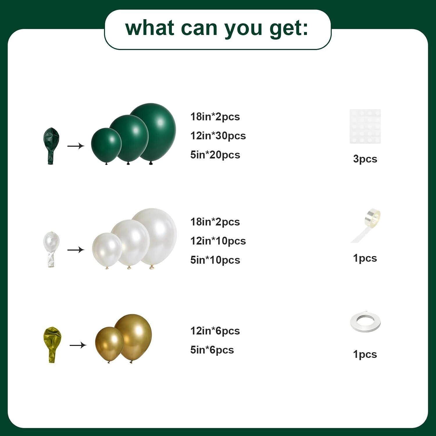 Emerald Green Gold Balloon Arch Kit, Hunter White Garland, Jungle Party Decor