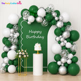 Dark Green Silver Balloon Arch Kit, Metallic White Garland, Birthday Party Decor